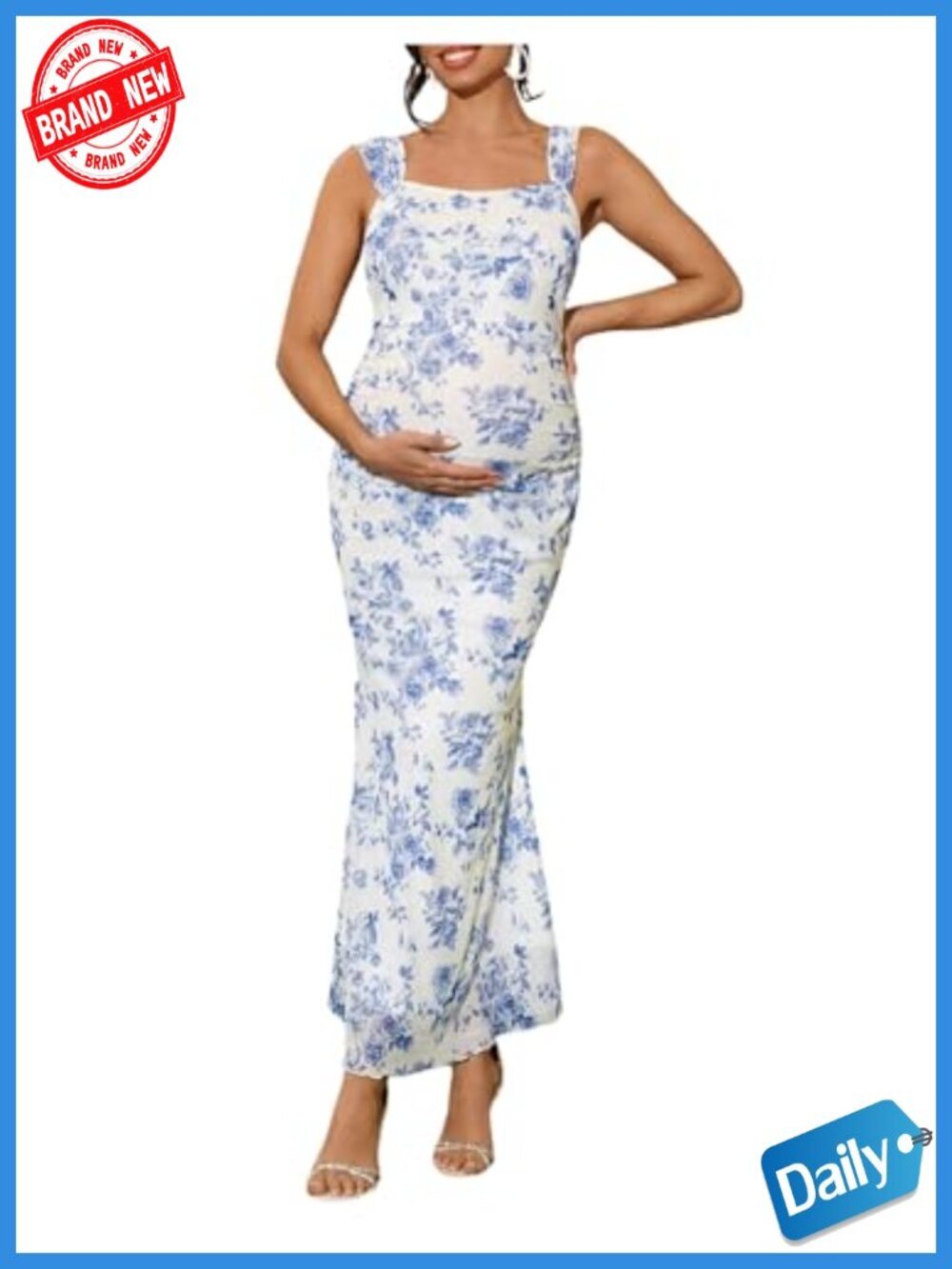 Floral Maternity Bodycon Dress Fishtail Long Sleeveless Baby Shower Photoshoot